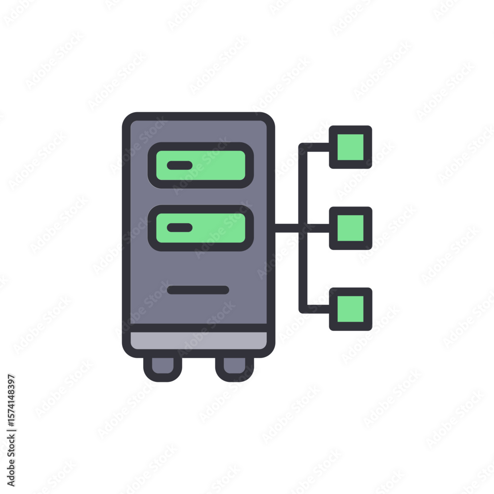 Poster isolated server unit illustrating network connections on transparent display