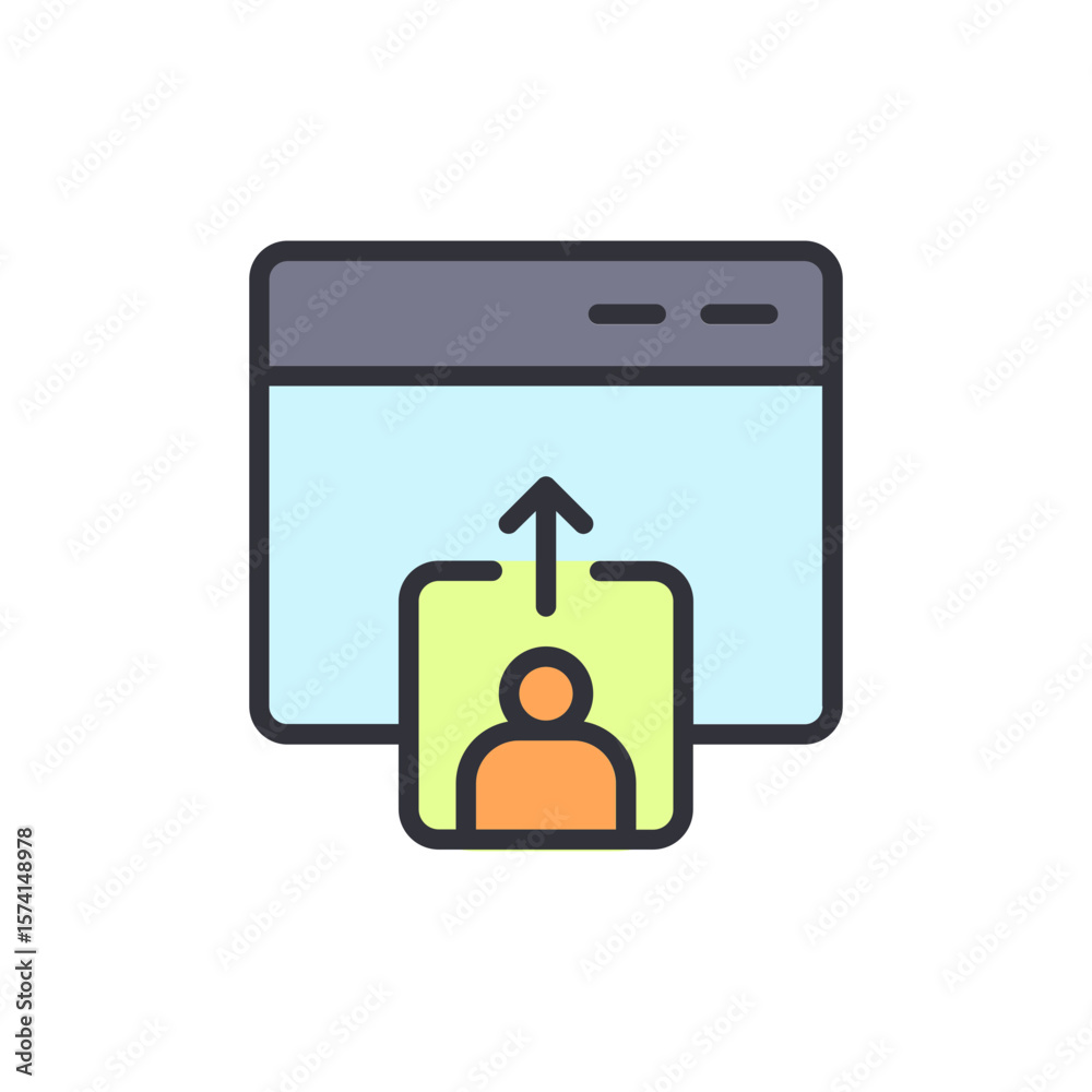 Poster user upload to website concept on a transparent backdrop for technology