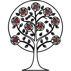 Abstract heart tree with swirling branches and floral decorative design