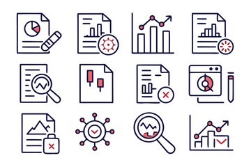 Comprehensive collection of business and finance icons representing data analysis research and financial growth opportunities for professional presentations and reports