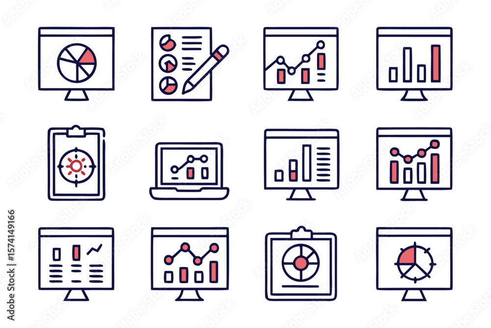 Poster comprehensive collection of thin line graphic elements for data analysis and web applications featur