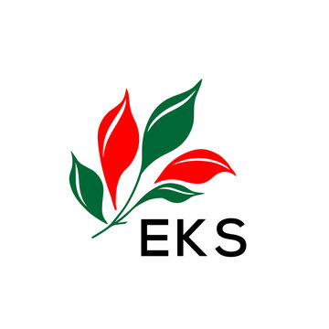 EKS Abstract Botanical Logo with Elegant Typography, EKS  Later Logo, Modern Nature Inspired Logo with Red and Green Leaves.
