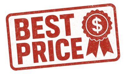 Distressed red rectangle sticker with BEST PRICE text, a compelling retail promo for offers on transparent background.