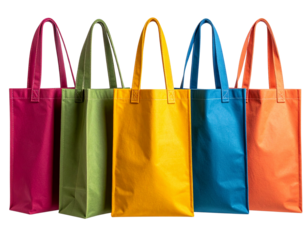 Colorful Fabric Tote Bags Aligned Closely in a Row, Transparent PNG