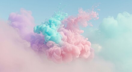 Obraz premium Ethereal Pastel Ink Cloud Serene Turquoise Pink and Lavender Swirls in Water.