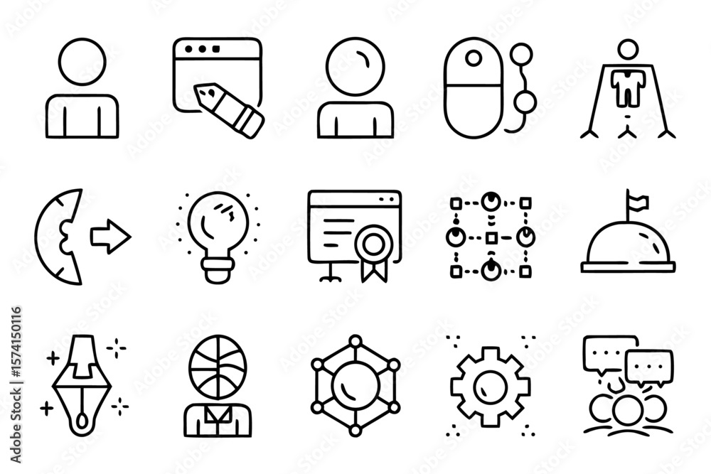 Poster comprehensive collection of clean modern and artistic outline graphics representing a variety of con