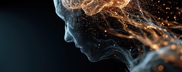 Digital artwork showcasing an ai-generated human face formed by interconnected particles, symbolizing intelligence.
