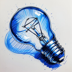 light bulb hand drowns, light bulb pencil art with copy space white background