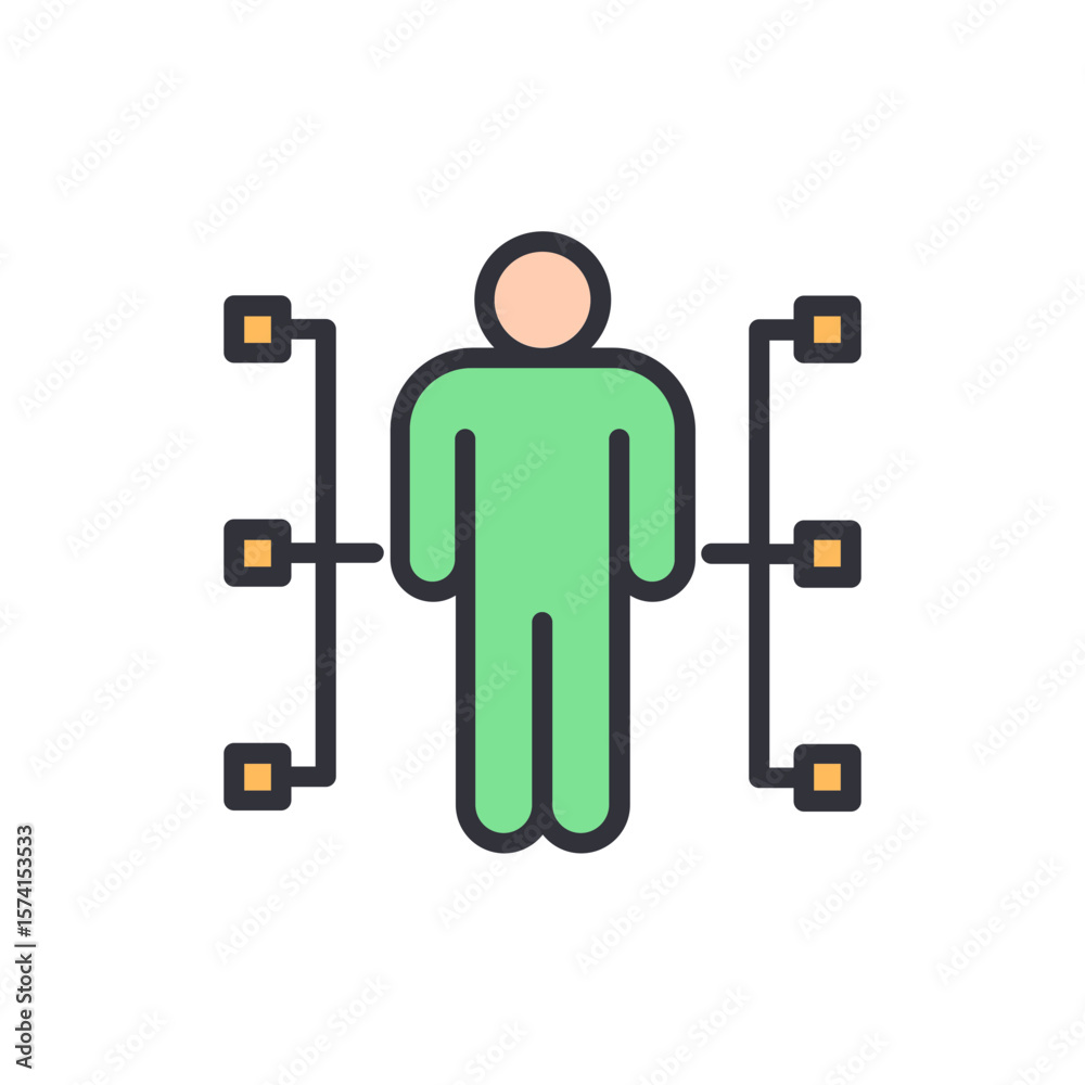 Poster human profile with connected data points representing network analysis