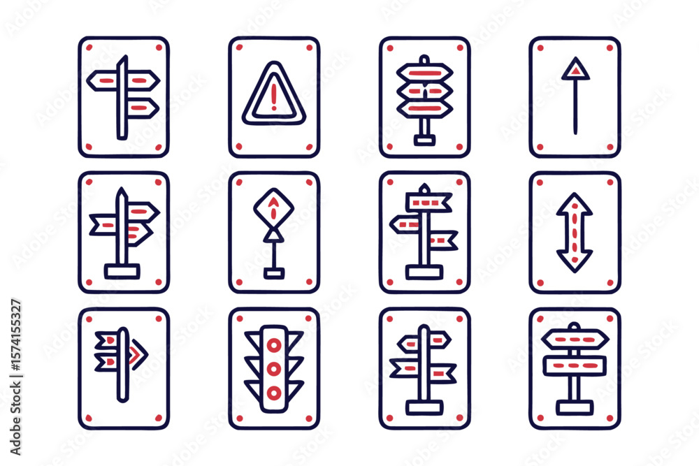 Fototapete Collection of diverse green traffic and directional signs including stop yield speed limit and warning symbols presented in a clean graphic style for easy integration into various projects