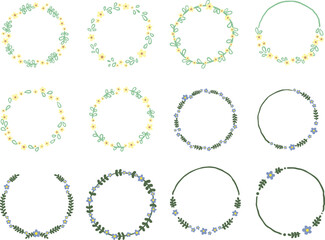 Green leaves ivy and flowers wreath ornament illustration for decoration on garden, natural, wedding event and spring seasonal.