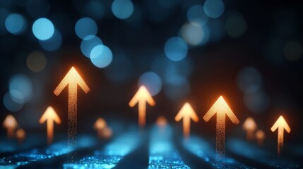 Futuristic Data Flow Glowing Arrow Ascendancy on Digital Interface, Charting Digital Upward Trends