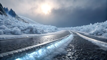 Icy Road: Winter Landscape Photography - Frozen Roadway, Glacial Scenery, Cold Weather Travel 3D icon high quality resolution