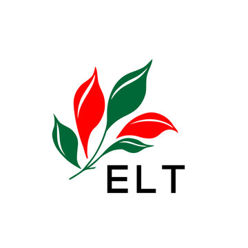 ELT Abstract Botanical Logo with Elegant Typography, ELT Later Logo, Modern Nature Inspired Logo with Red and Green Leaves.
