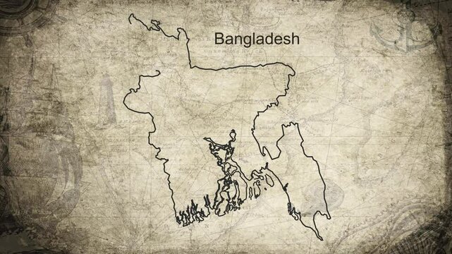 Bangladesh map drawn on a cartography background sheet of paper