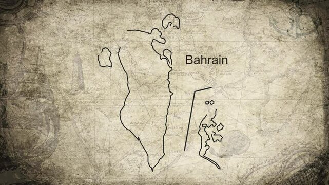 Bahrain map drawn on a cartography background sheet of paper