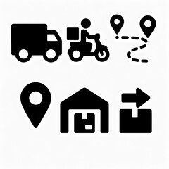 Comprehensive Set of Black Pictogram Silhouettes Delivery Icons, Sign System, and Logistics Symbols