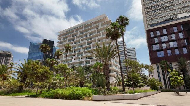 4K footage showcasing the exterior of Casablanca Finance City (CFC) buildings on a bright, sunny day in Casablanca, Morocco 10 July 2025
