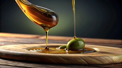 Olive Oil Pouring onto Olives: Rich, Golden Liquid 3D icon high quality resolution