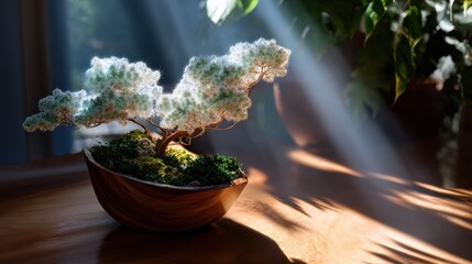 Miniature Bonsai Tree in Sunlight