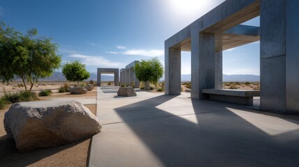 Desert Concrete Structures Under Bright Sunlight