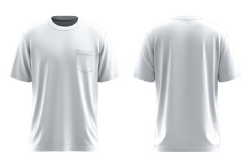 Front and back view of a plain white t-shirt with a single chest pocket