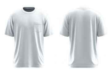 Front and back view of a plain white t-shirt with a single chest pocket