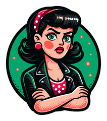 Retro Cartoon Girl with Sunglasses and Leather Jacket in Vintage Style