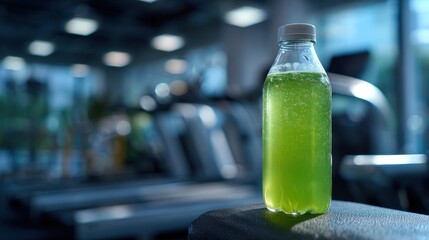 Green Liquid in a Plastic Bottle at the Gym