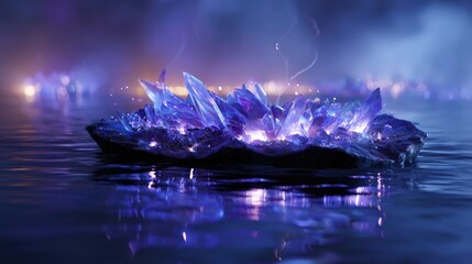 Glowing Purple and Blue Crystals on Water at Night
