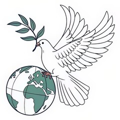 Hiroshima Day - Peace Dove with Olive Branch over Globe