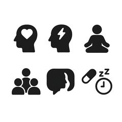 Extensive Set of Black Pictogram Silhouettes  A Comprehensive Icon Sign Collection for Wellness, Mindfulness, and Mental Health -  High-Quality Vector Icons