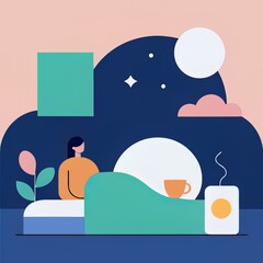 Lazy Day - Cozy Bed, Person Sleeping, Cup of Coffee