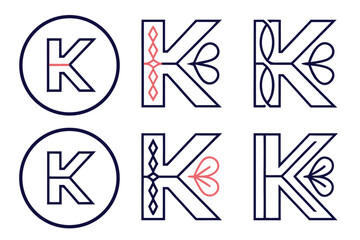 Abstract geometric letter k monogram design with bold lines and modern artistic style in vivid colors