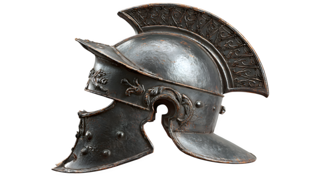 Ornate Renaissance Helmet, isolated on transparent background