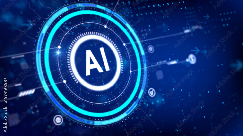 Poster ai artificial intelligence with circle hud head up display interface for technology futuristic conce