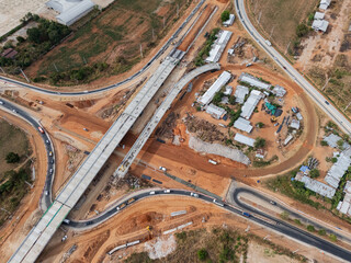 The construction site before the construction of the concrete bridge over the intersection by crane...