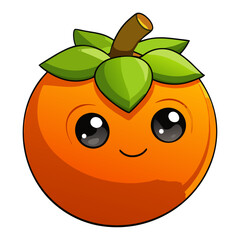 Obraz premium Cute cartoon persimmon with green leaves and stem fruit kawaii