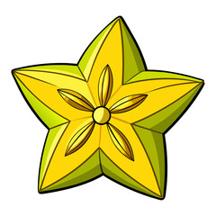 Yellow star fruit with green edges tropical
