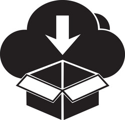 Obraz premium Cloud download into open box icon representing data transfer and storage isolated on transparent background