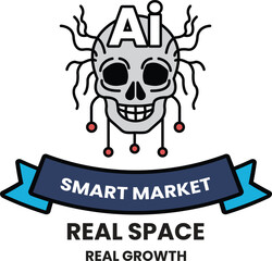 Skull with a smile on it and the words "real space real growth" underneath