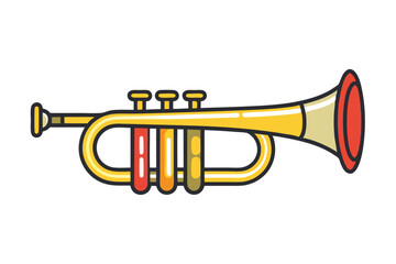 Obraz premium Cartoon Trumpet Illustration with Vibrant Colors and Bold Outlines for Children's Educational Material and Musical Instrument Learning