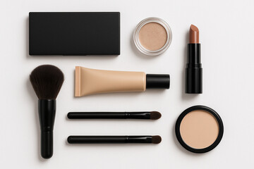 Cosmetics Essentials: A collection of meticulously arranged cosmetic essentials for makeup application and beauty, showcasing a selection of key products for the perfect look.