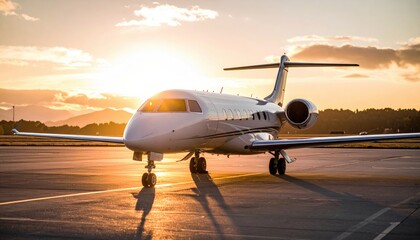 White Jet Airplane On Runway At Sunset