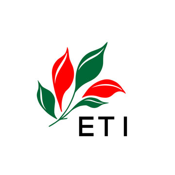 ETI Abstract Botanical Logo with Elegant Typography, ETI Later Logo, Modern Nature Inspired Logo with Red and Green Leaves.
