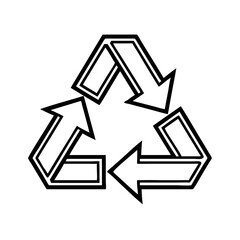 Triangular recycling symbol with three bold arrows in black outline  