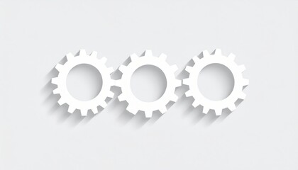 Three White Gears On Light Gray Background