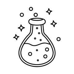 magical potion in a beaker with bubbles and stars