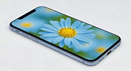 Mobile Phone Mockup Showing Gentle Blue Flower Background