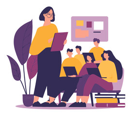 Illustration of Team Meeting with Diverse People in Flat Design Style